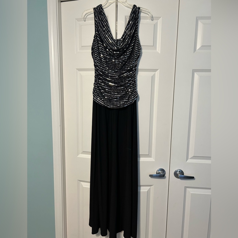 R&M Richards Black and Silver Maxi Dress